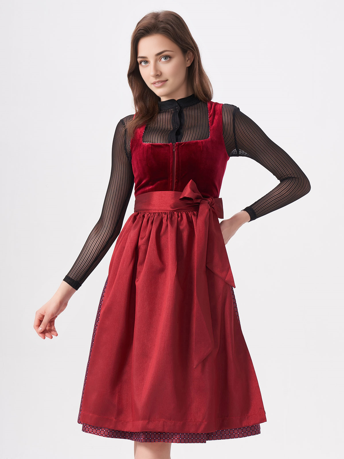 Dirndl mit geradem Ausschnitt in Rot